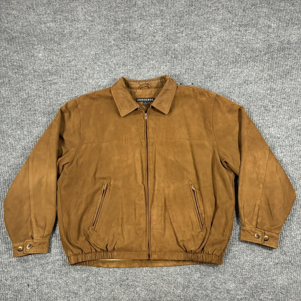 John Henry Brown Genuine Suede Leather Zip Jacket Mens XL Bomber Coat